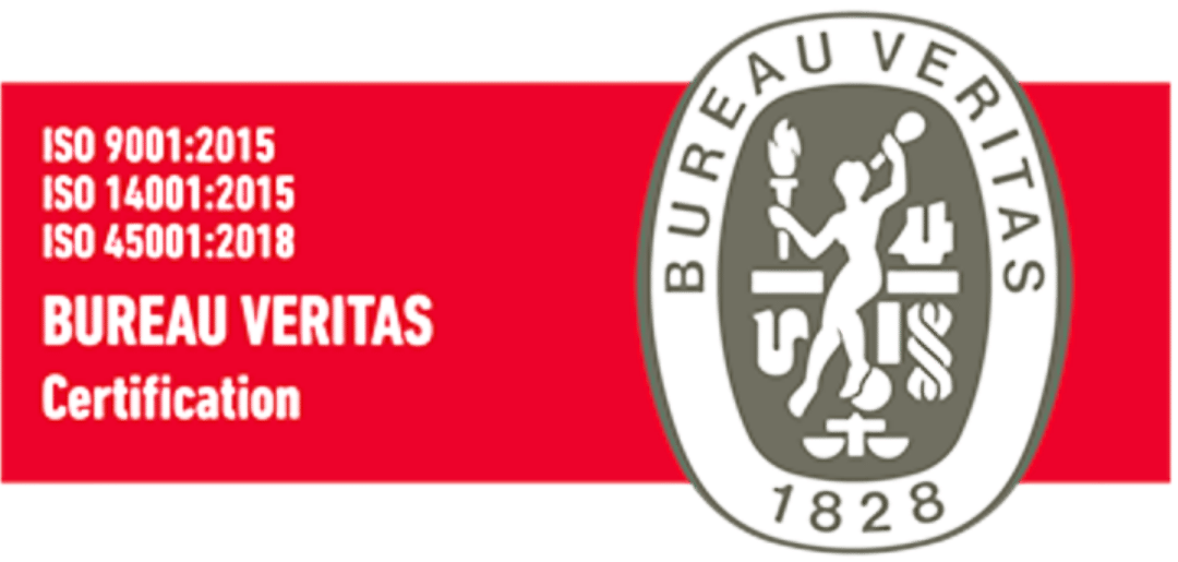 Sello de certificación Bureau Veritas para ISO 9001:2015, ISO 14001:2015 e ISO 45001:2018