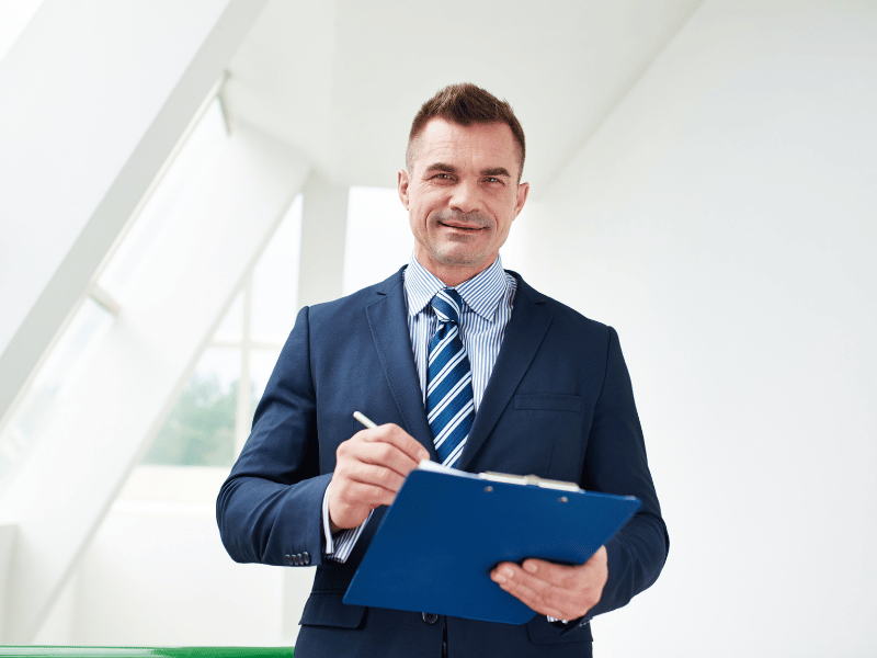 Executive reviewing corporate documentation