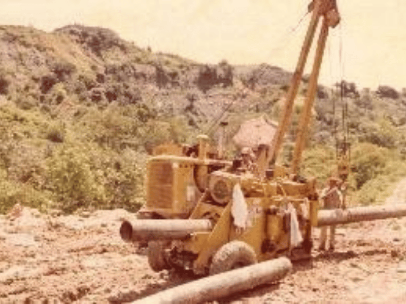 Drilling equipment operating on arid terrain