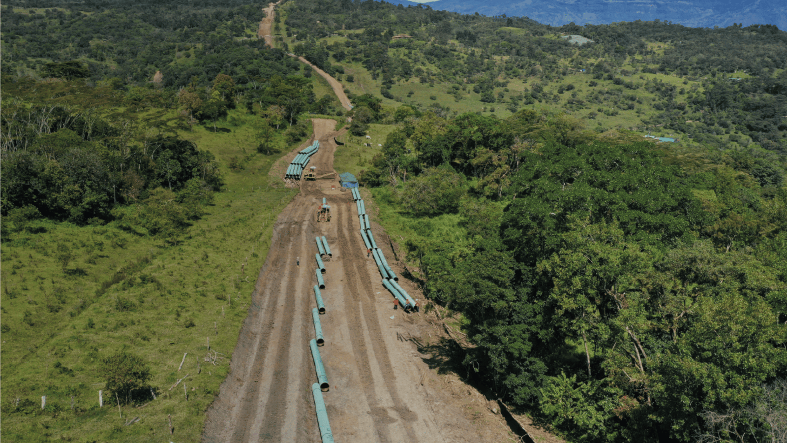 Aerial view of a gas pipeline right-of-way crossing woodland